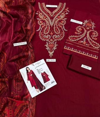 3 Pcs Women's Unstitched Embroidered Suit