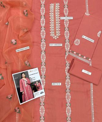 3 Pcs Women's Unstitched Embroidered Suit