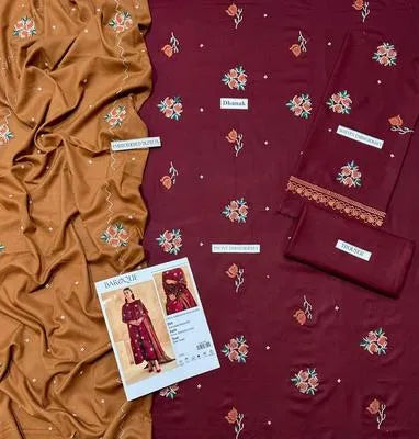 3 Pcs Women's Unstitched Embroidered Suit