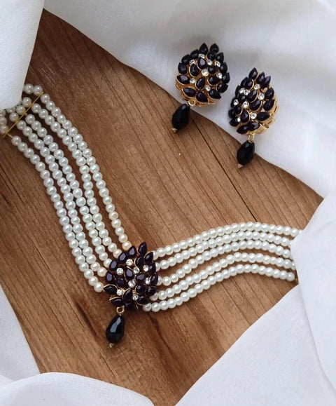 Beaded Gold Plated Artificial Stones Choker Set