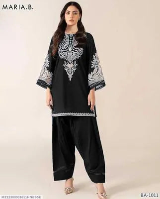 Stylish Embroidered Dhanak Suit Set - 2 Pcs in Black