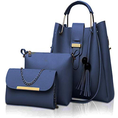 Women's PU Leather Plain Hand Bag Set