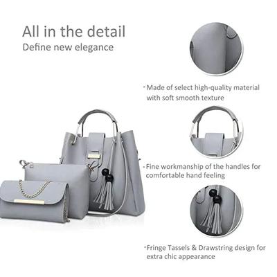 Women's PU Leather Plain Hand Bag Set