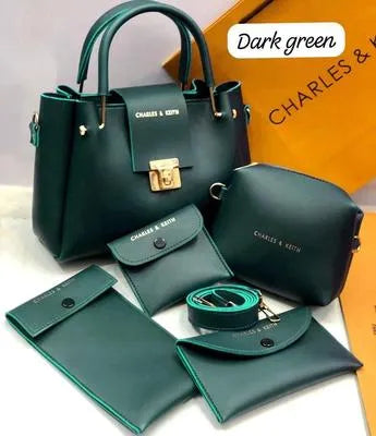 Stylish Women's Leather Hand Bag Set - 5 Pcs in Vibrant Colors
