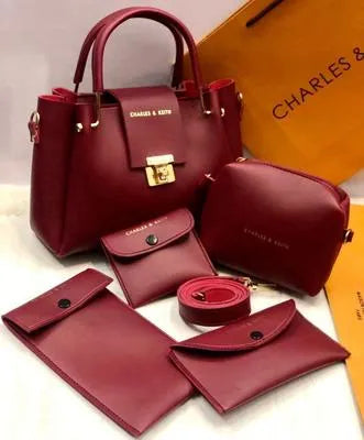 Stylish Women's Leather Hand Bag Set - 5 Pcs in Vibrant Colors