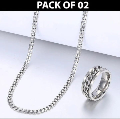 Stylish Silver Necklace Set - 2 Pcs Plain Design